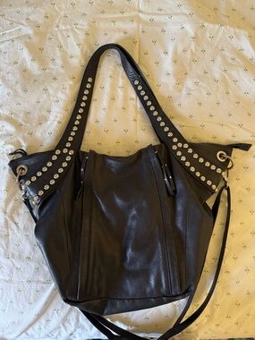 Free People Black Studded Leather Shoulder Bag